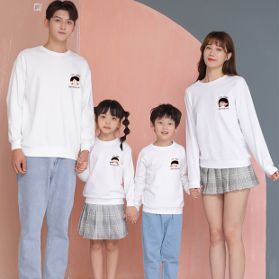 2024新款 家庭装 潮长袖 高端母女装 白色卫衣休闲一家四口秋装 亲子装
