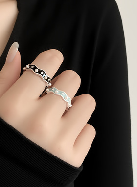 设计感精致星河戒指女时尚几何甜酷星星滴釉开口指环小众食指戒潮