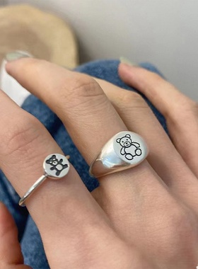 s925韩版小熊开口戒指