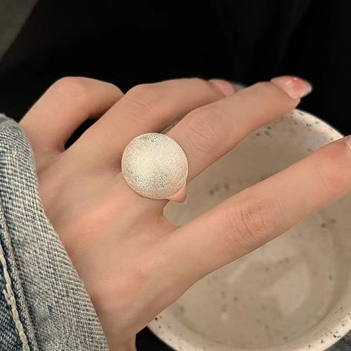 高级感磨砂拉丝圆球戒指女个性时尚气质S925银开口指环百搭食指戒