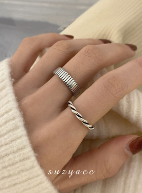 韩国ins风麻花开口食指戒指女时尚个性简约冷淡风可爱潮流复古酷