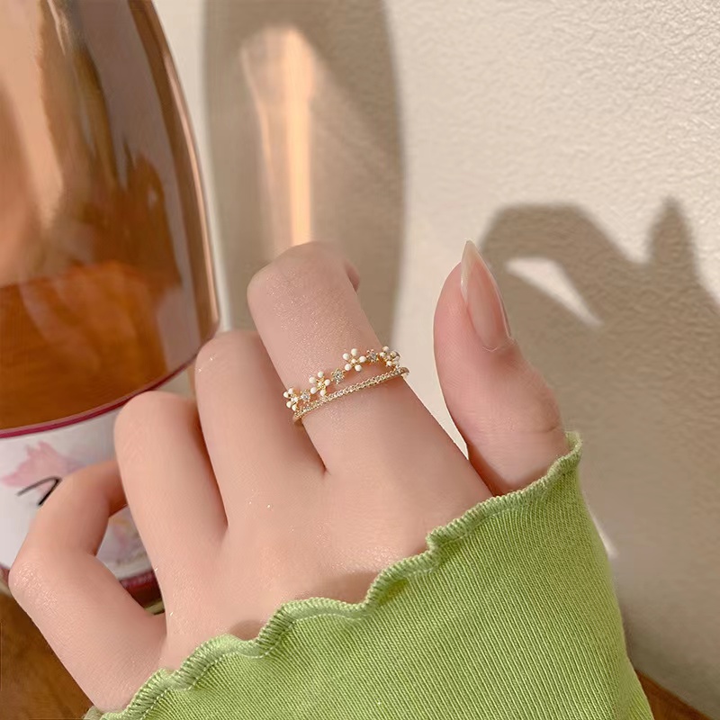 韩版轻奢双层精致花朵开口戒指