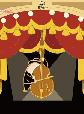 指头人卡通音乐IP低音琴乐器金属徽章管弦乐演奏家胸针音乐人礼物