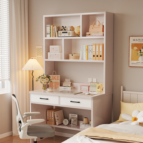 实木书桌书架一体初高中生学习桌