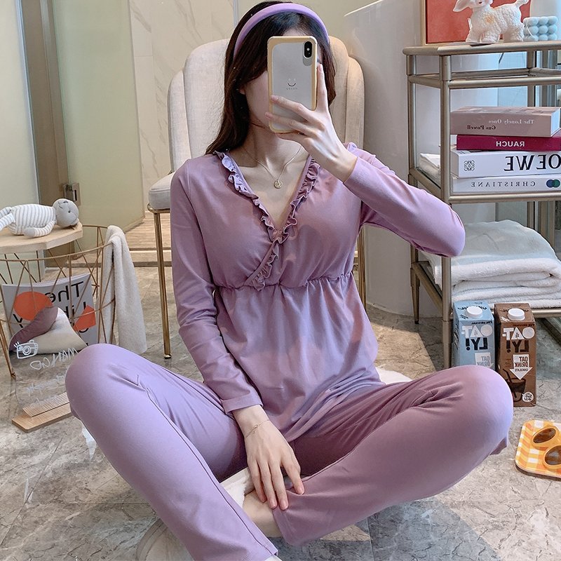 夏天纯棉孕妇睡衣喂奶产妇哺乳月子服夏季产后上衣睡裤家居服套装