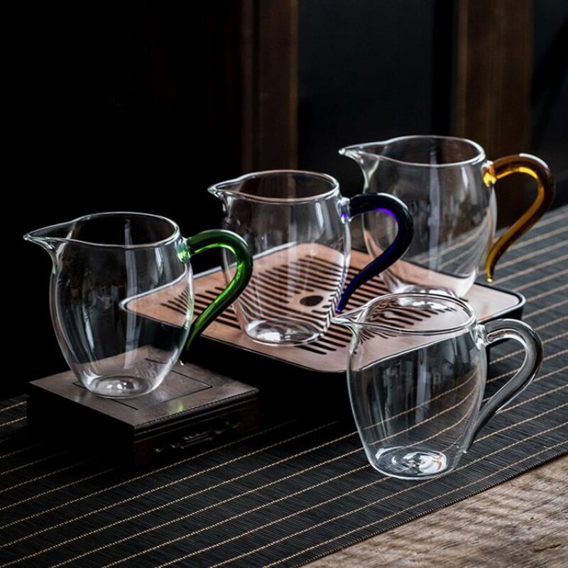 彩色把手企鹅公道杯尖嘴分茶器家用高硼硅玻璃公杯功夫茶具匀杯