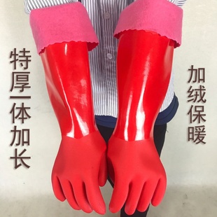 冬季植绒一体绒洗碗加绒洗衣服手套加厚家务清洁橡胶牛筋手套乳胶