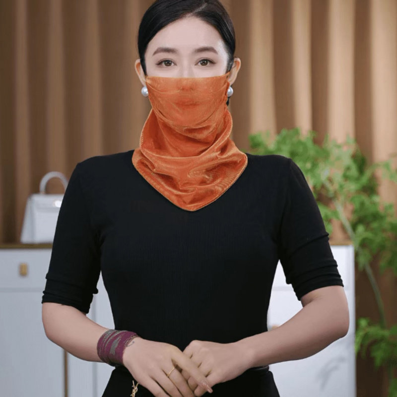夏季防晒面纱口罩一体炫彩挂珠围脖丝巾多功能围巾韩版新款面罩