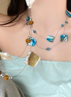 双层不规则项链女夏天小众设计感锁骨链2025新款爆款颈链配饰