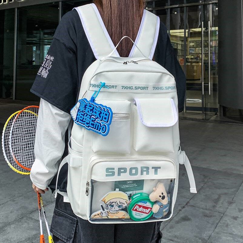 大容量防水羽毛球包运动透明设计双肩包户外工装风电脑包学生书包