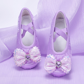 女孩软底练功鞋 可爱亮片蝴蝶结儿童跳舞鞋 缎面舞蹈鞋 2025新款