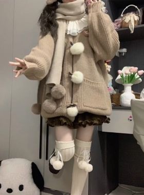 小个子奶系美拉德穿搭软糯毛衣针织开衫半身裙学院风初秋两件套装