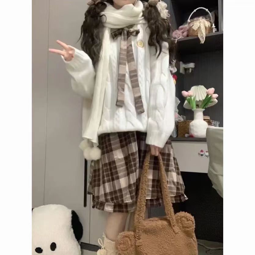 两件套装温柔针织毛衣麻花穿搭