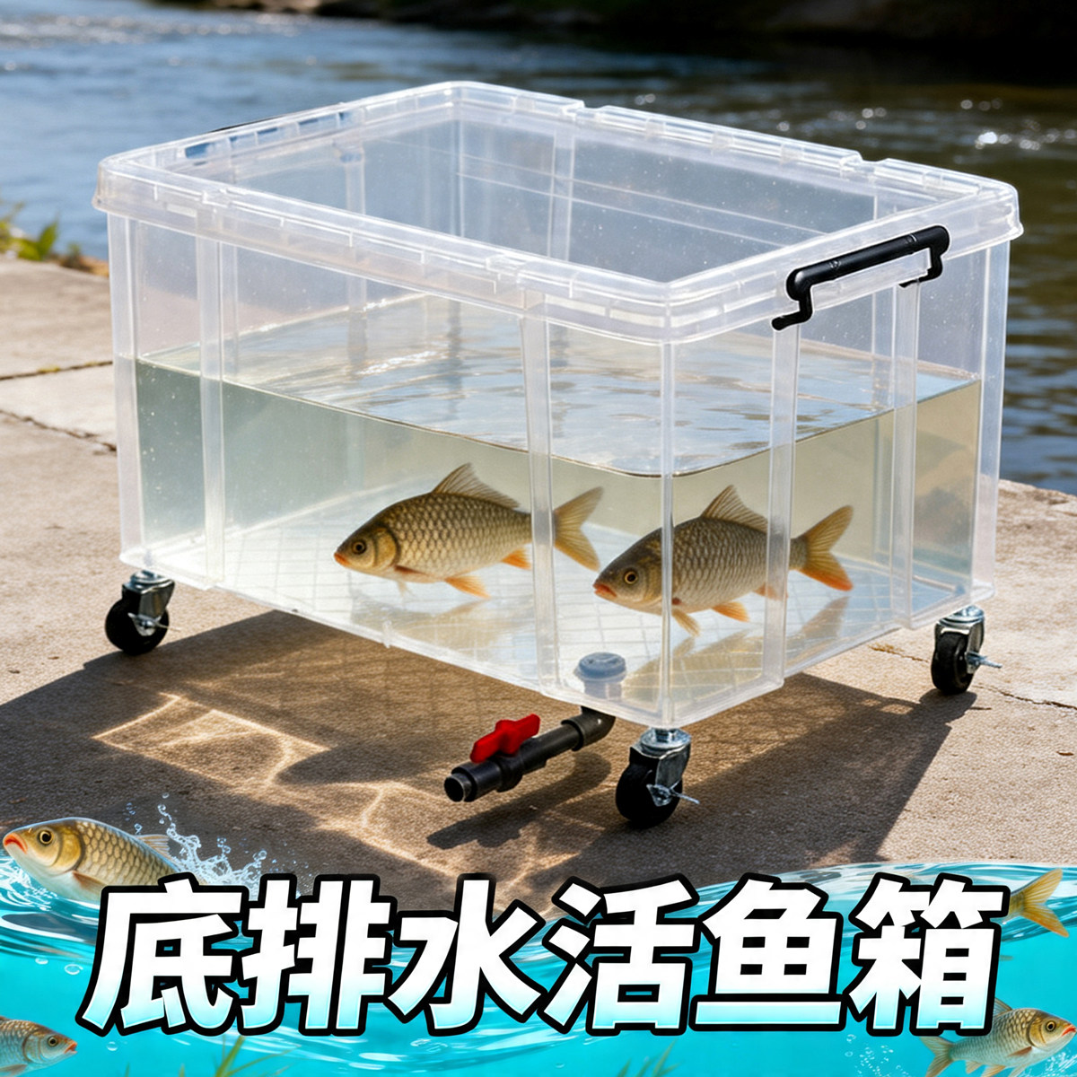 特大号活鱼箱底排水养育透明箱子图片