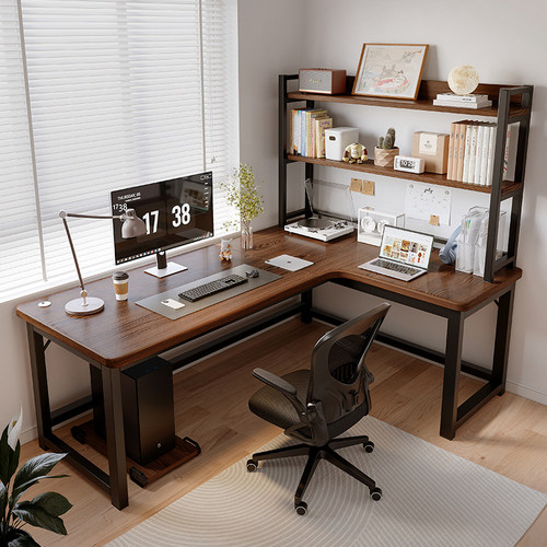 转角电脑桌双人台式家用拐角式书桌书架组合办公室L型办公小桌子