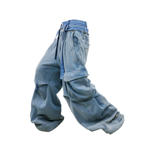 双腰泼墨洗水破坏冰蓝cargo卫裤 MAKE RELABEL