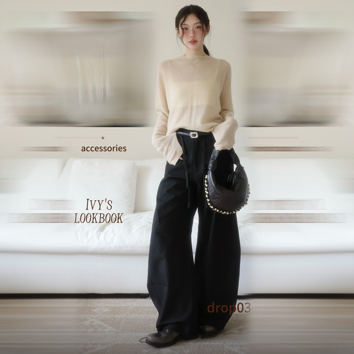 双层色织可拆屁帘弯刀大廓形西裤