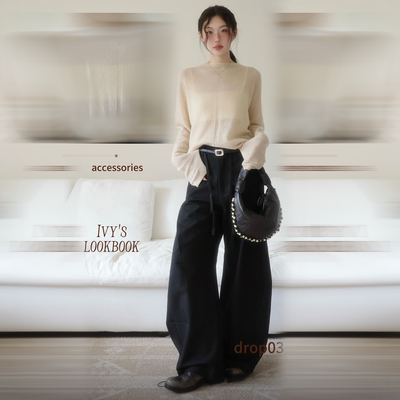 双层色织可拆屁帘弯刀大廓形西裤