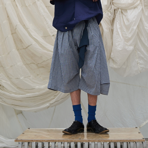 可拆卸方巾格纹廓形皮牌八分裤