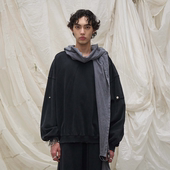 可拆卸破洞帽洗水深灰多穿法圆领卫衣 雕刻 RELABEL 立体构成