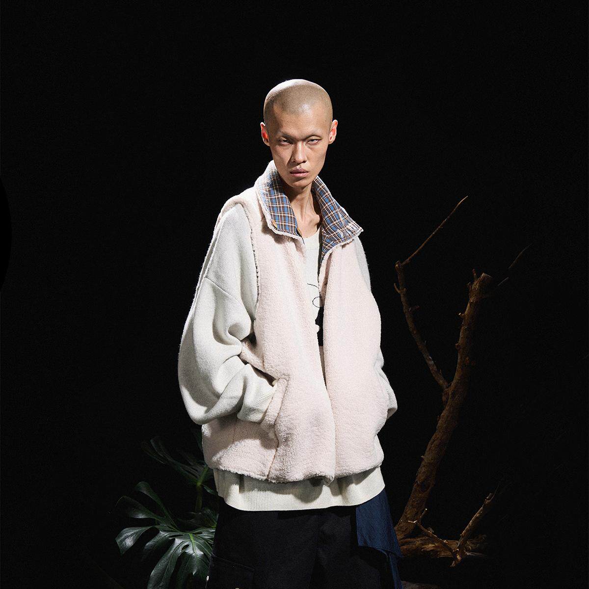 RELABEL 蛹·被蛹 双面可穿材质交织格纹羊羔绒马甲,男装,常规马甲,淘宝优惠券,粉丝福利购,淘宝优惠卷