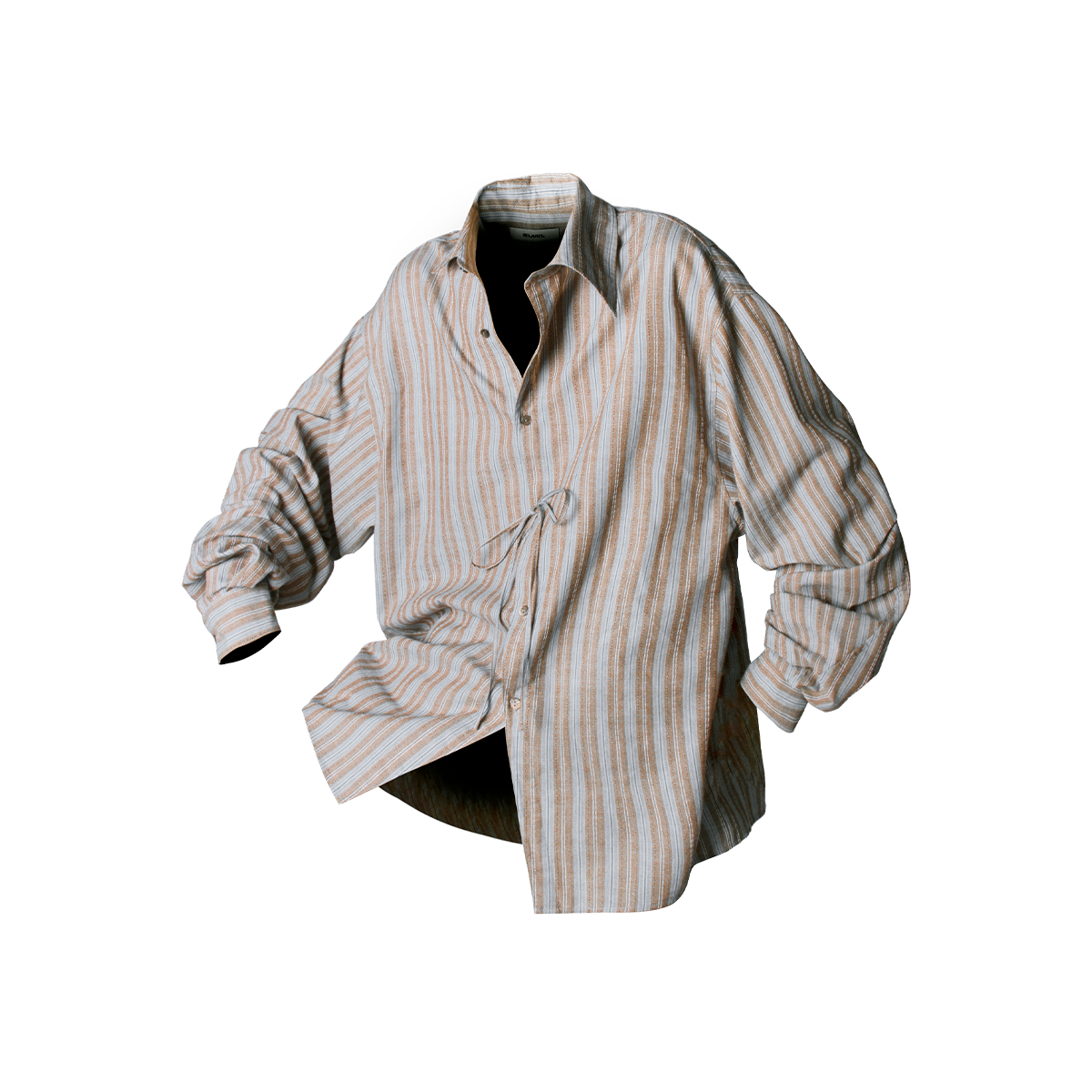 民族元素条纹飘带不对称门襟衬衫