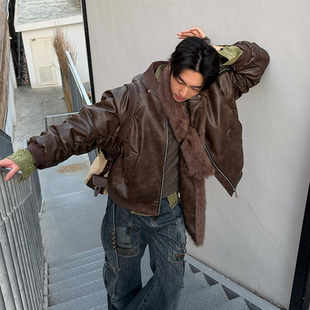 RELABEL空间关系(日影)可拆多变围巾兜帽全毛褶皱皮MA1飞行员夹克