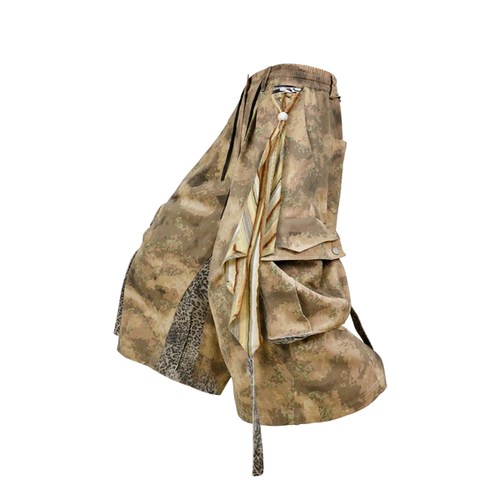 迷彩豹纹可拆卸方巾飘带八分短裤