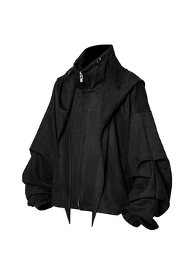 RELABEL 蝶·触 弯刀袖口蒙面兜帽短款麂皮夹克外套