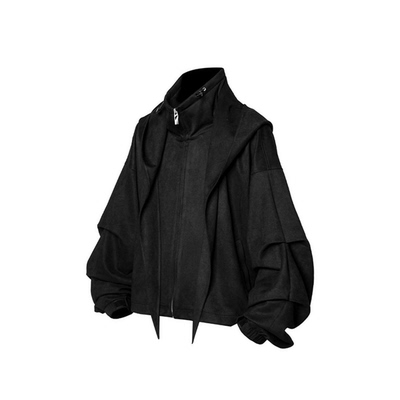 蒙面兜帽短款麂皮夹克外套