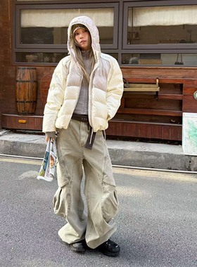 RELABEL 空间关系（负展空间）做旧重洗水口袋暗条纹多袋工装裤