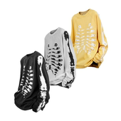 细腻水感侵蚀骨骼印花撞铆钉洗旧渐变打底长袖 骸线 BONE