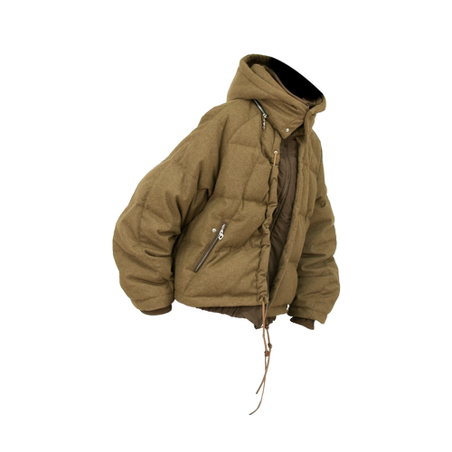 进口澳羊毛拼接可拆帽羽绒服