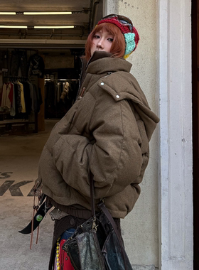 RELABEL 互动（层峦）多层分割进口澳羊毛拼接可拆帽羽绒服