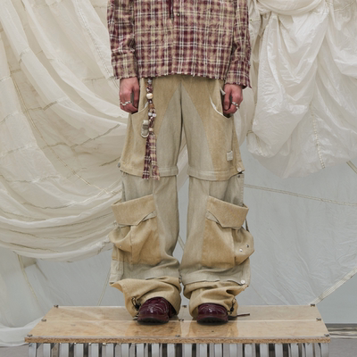 可拆卸组合洗水拼接工装裤