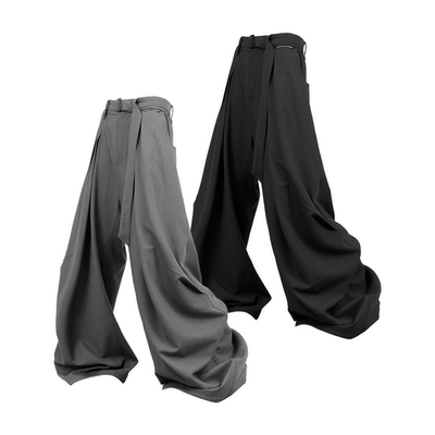 RELABEL（‘label）醋酸天丝羊毛膝部斜打褶直筒宽松简版休闲西裤