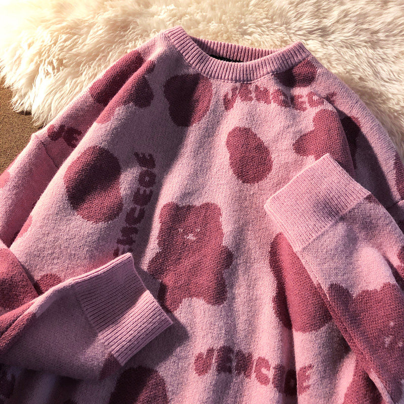 Jew4room 2021年新款加绒加厚粉色毛衣男可爱小熊oversize针织衫在类目 男装, 针织衫/毛衣中 - 来自Buy2taobao.com提供专业的淘宝代购服务