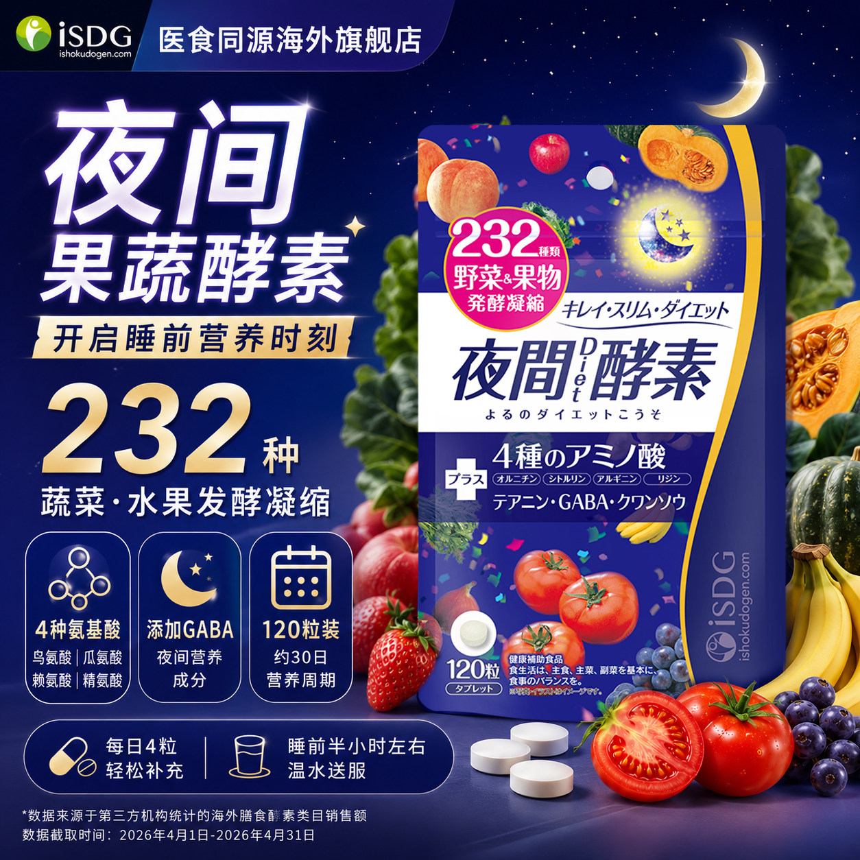 ISDG日本进口夜间酵素抗糖果蔬益生菌232种植物果蔬