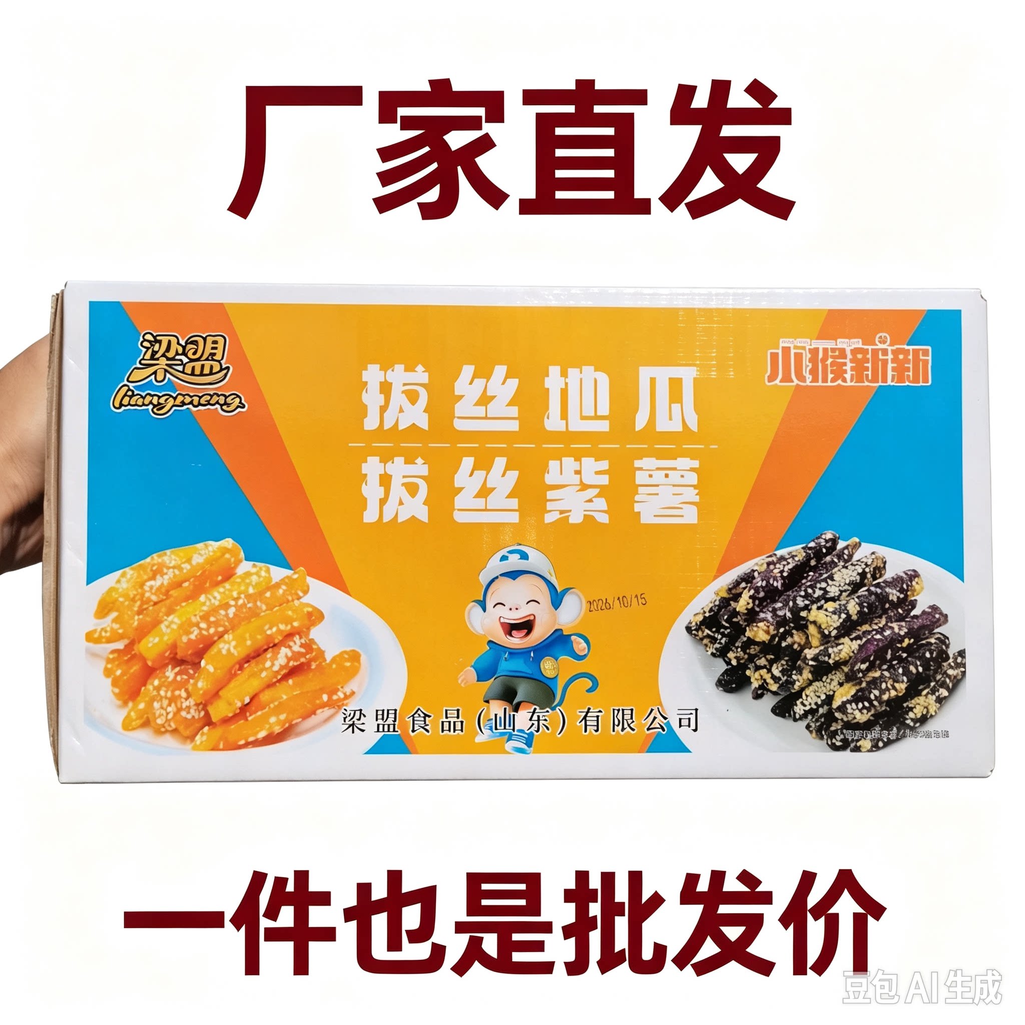 梁盟拔丝紫薯整箱2盒*2.5kg酥脆芝麻味琉璃拔丝紫薯干网红小零食