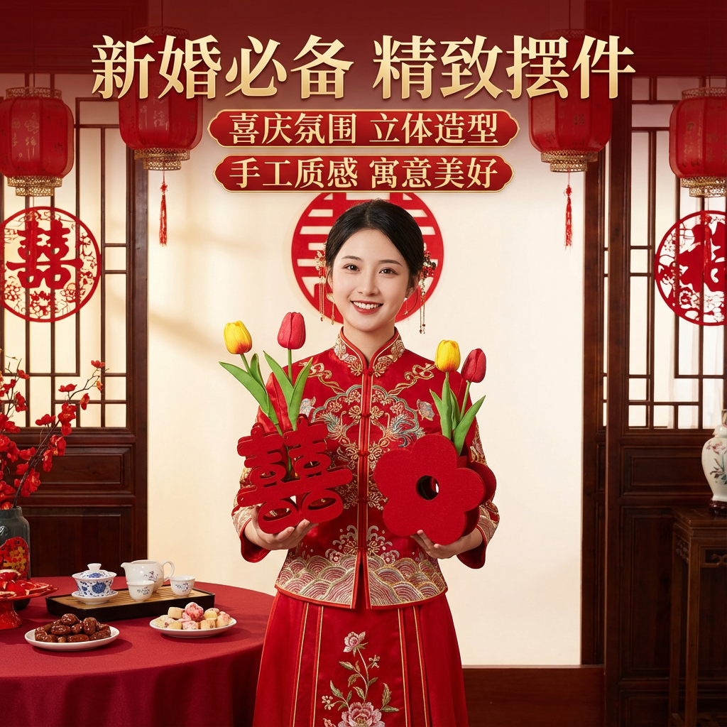 订婚用品大全婚房布置卧室装饰客厅婚礼摆台结婚专用喜字立体摆件