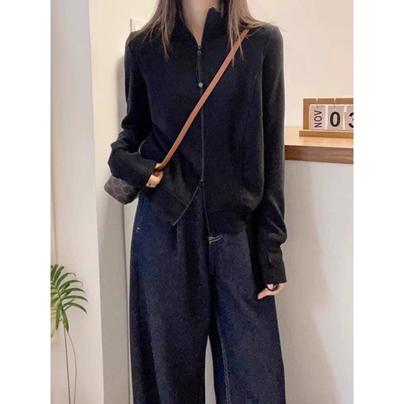 ROUMIKL欧货高档2025新款设计感小众时尚气质双拉炼立领开衫卫衣