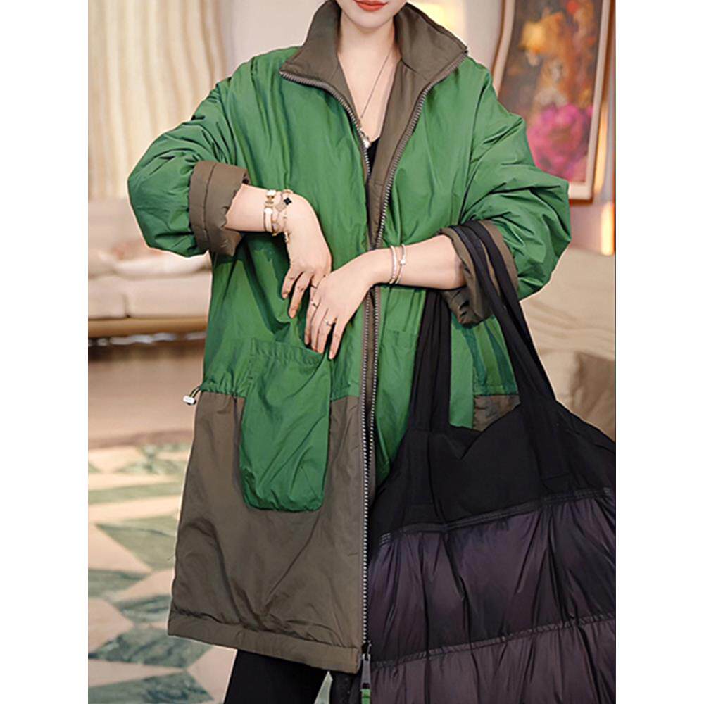 ROUMIKL高品质时尚撞色不臃肿中长款服外套女冬季新款大码宽松衣