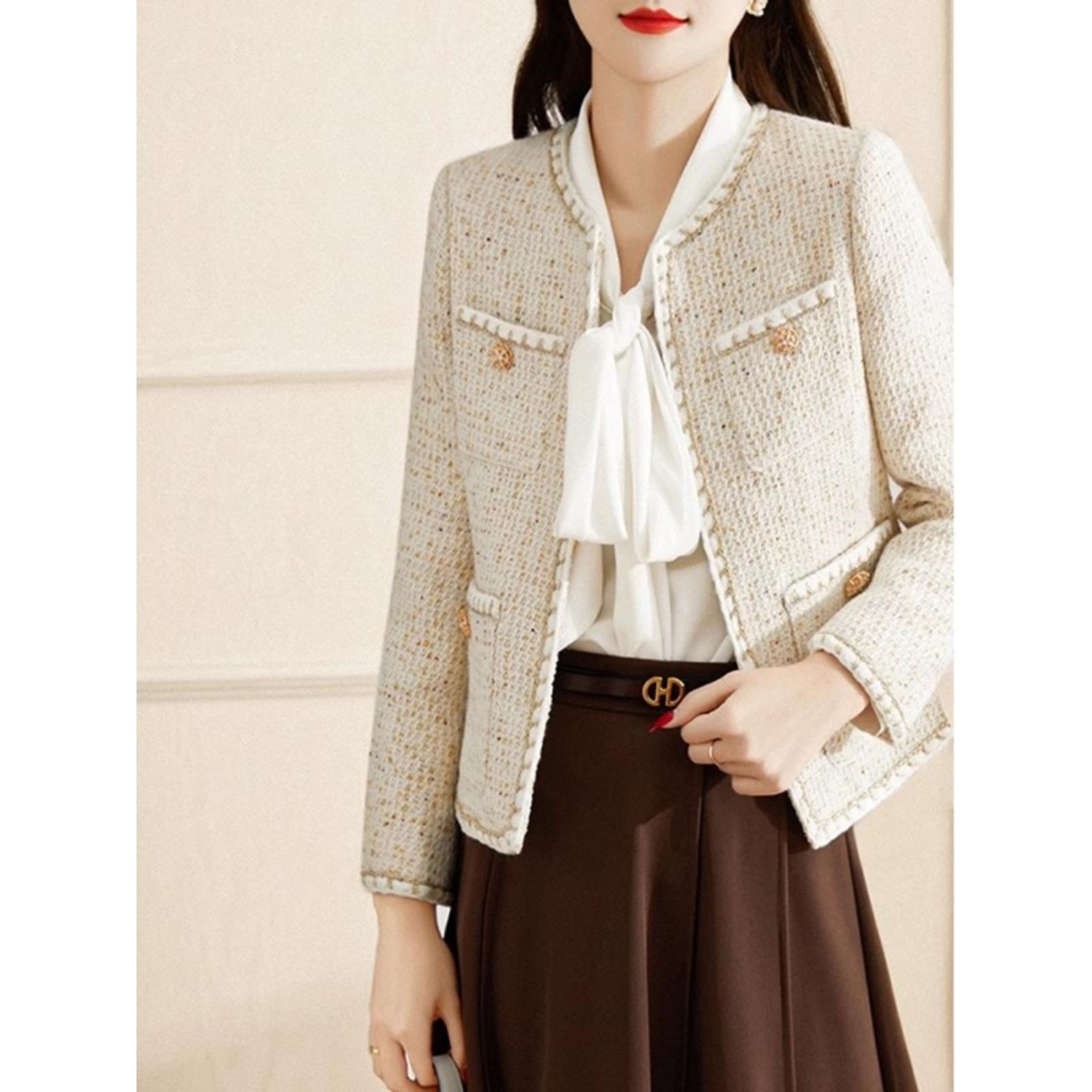 ROUMIKL时尚高级感2025年新款秋季女装法式设计覆古长袖名媛小香