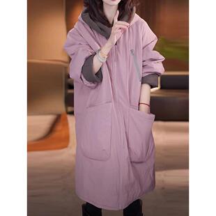 ROUMIKL慵懒风阔版不臃肿轻薄保暖服外套女冬季中长款宽松洋气衣