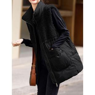ROUMIKL大码宽松时尚秋冬马甲女外穿中长款轻薄保暖羊羔毛坎肩背