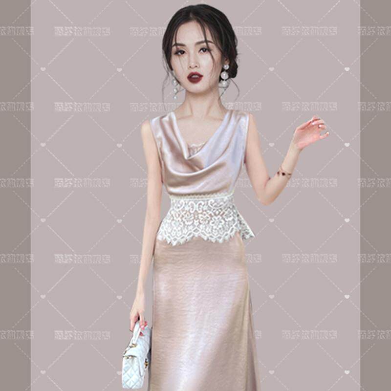 RIERA春夏季无袖荡领蕾丝上衣鱼尾半身裙两件套女韩系chic别致套