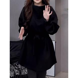 ROUMIKL高级感黑色短款连衣裙女秋冬打底裙收腰显瘦内搭韩版时尚