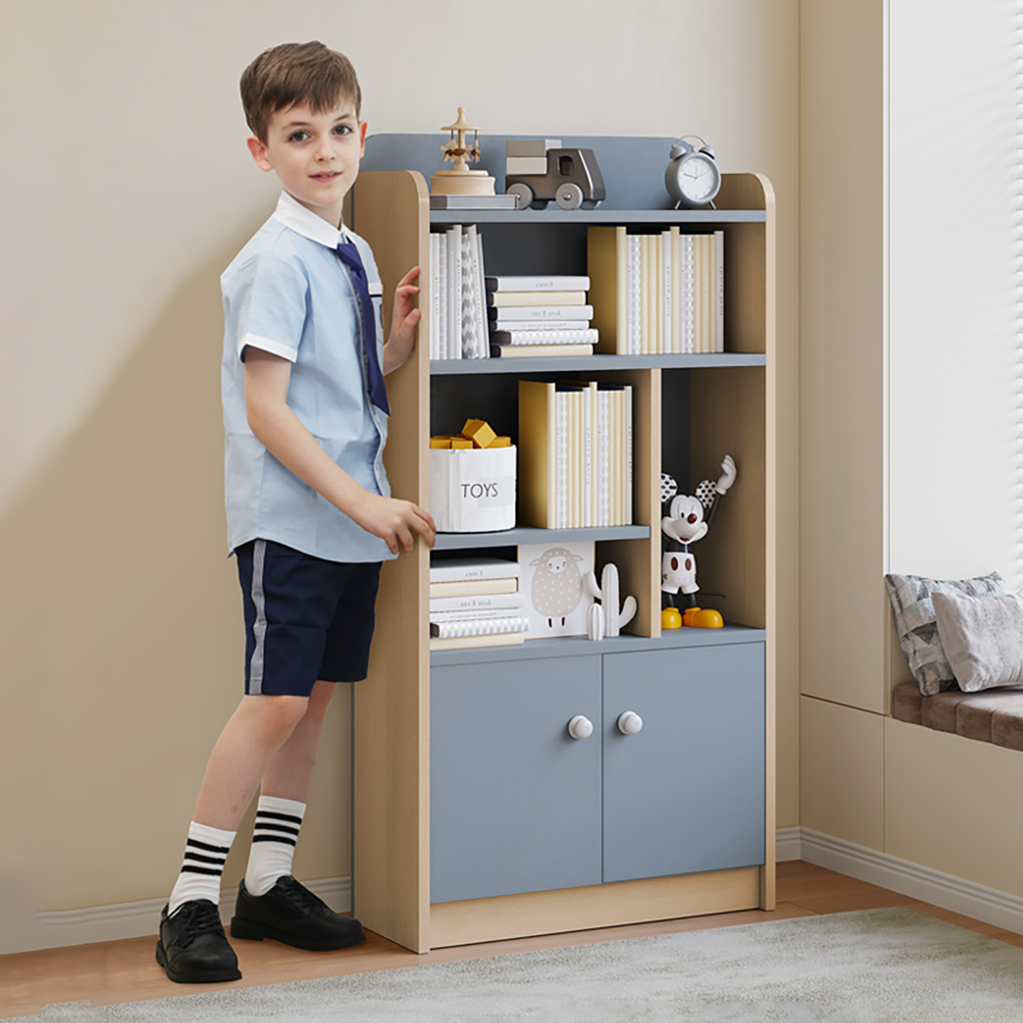 法国思鹿儿童书柜莫兰迪灰