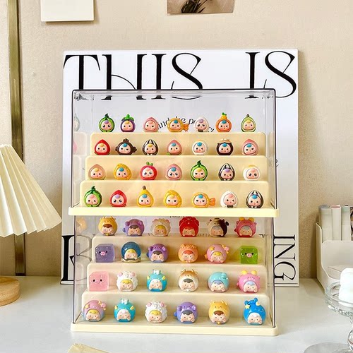 阶梯式萌粒收纳盒手办盲盒展示盒防尘展示架透明简约桌面陈列盒子