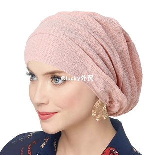 欧美弹力月子帽简便套头帽中东头巾帽化疗帽女士堆堆帽turban hat